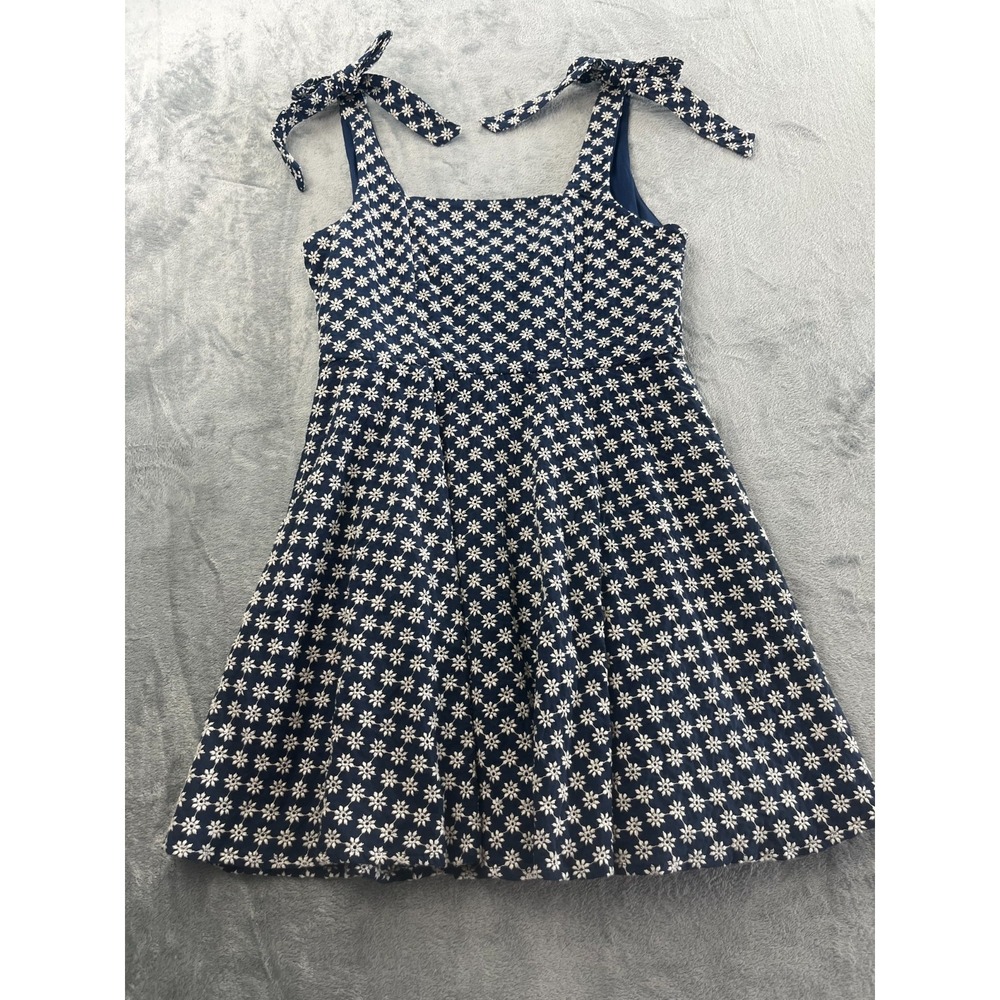 Babydoll Mini A-Line Dress Embroidered Flowers Bows Coquette Navy Blue XL